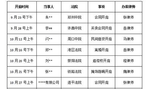 錦盾律所2021年9月23號-10月27<庭審公告>
